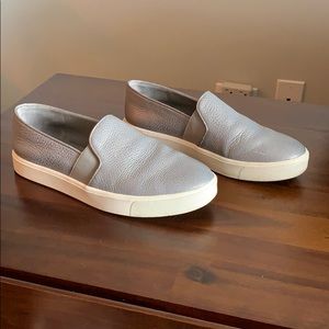 Silver metallic Vince slip on sneakers